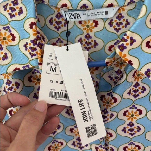 Women’s Zara Set NWT Geometric Print Blue /Purple Size Medium High Waist - Picture 5 of 16